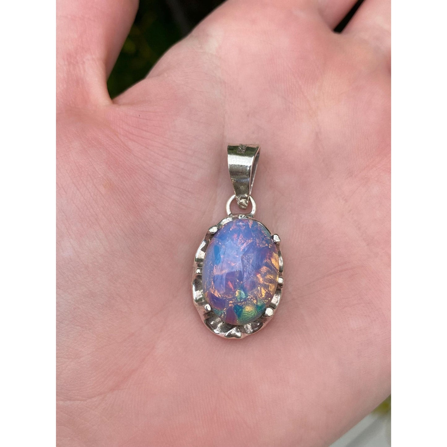 Vintage Solid Sterling Silver Foiled Cabochon Charm