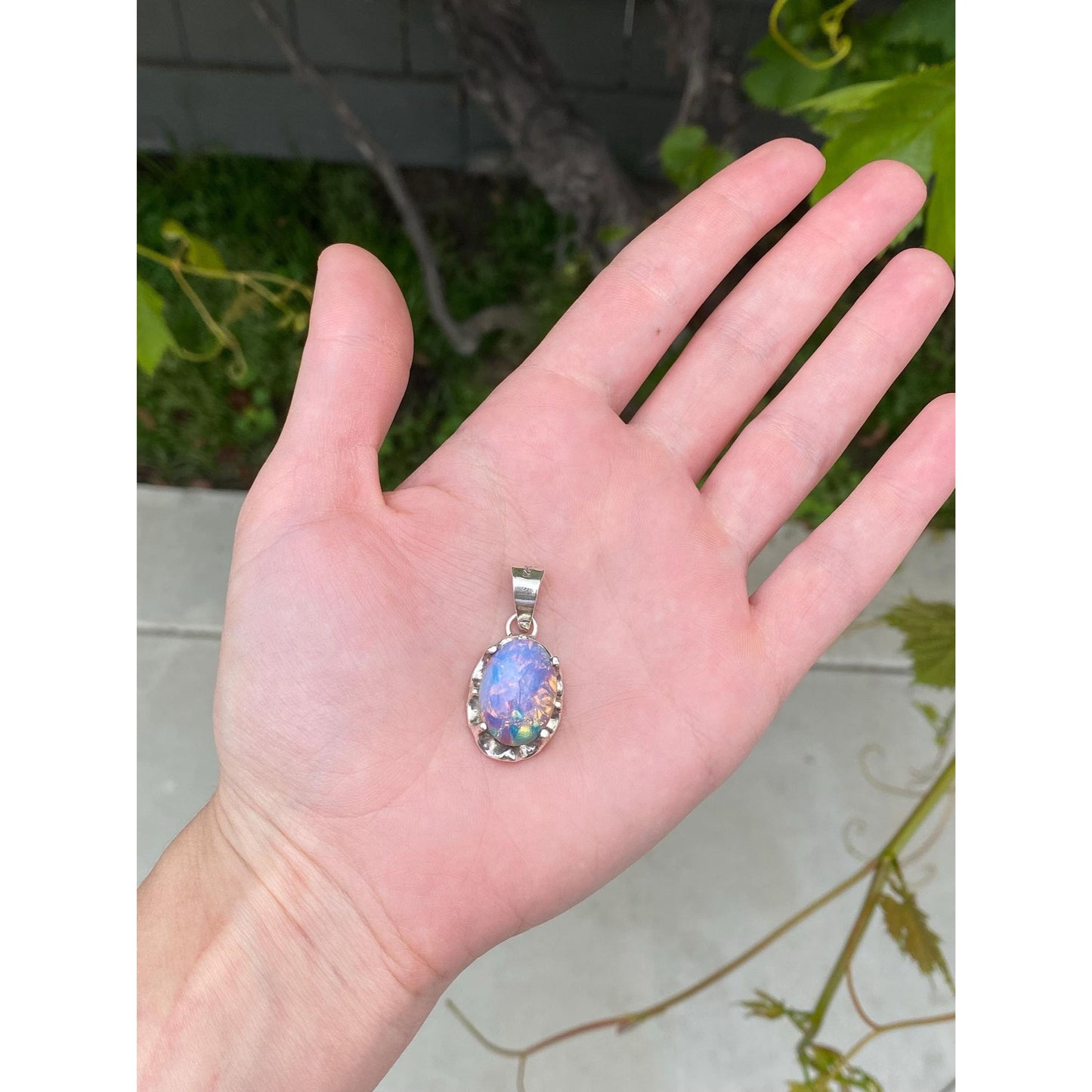 Vintage Solid Sterling Silver Foiled Cabochon Charm