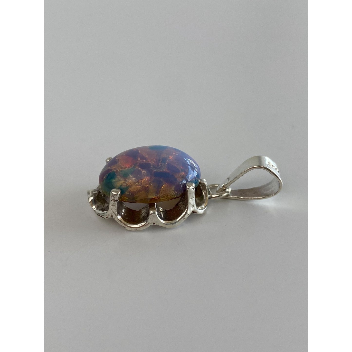 Vintage Solid Sterling Silver Foiled Cabochon Charm