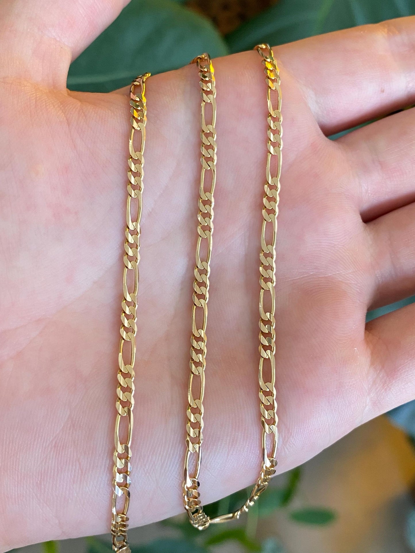 Vintage Solid 14k Yellow Gold Figaro Chain Necklace - 16.5 inches