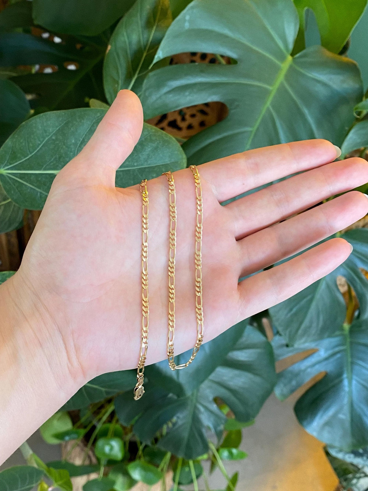 Vintage Solid 14k Yellow Gold Figaro Chain Necklace - 16.5 inches