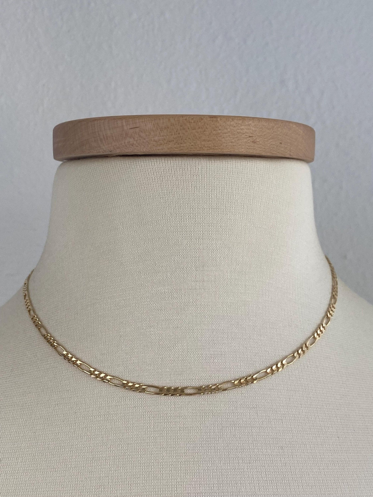 Vintage Solid 14k Yellow Gold Figaro Chain Necklace - 16.5 inches
