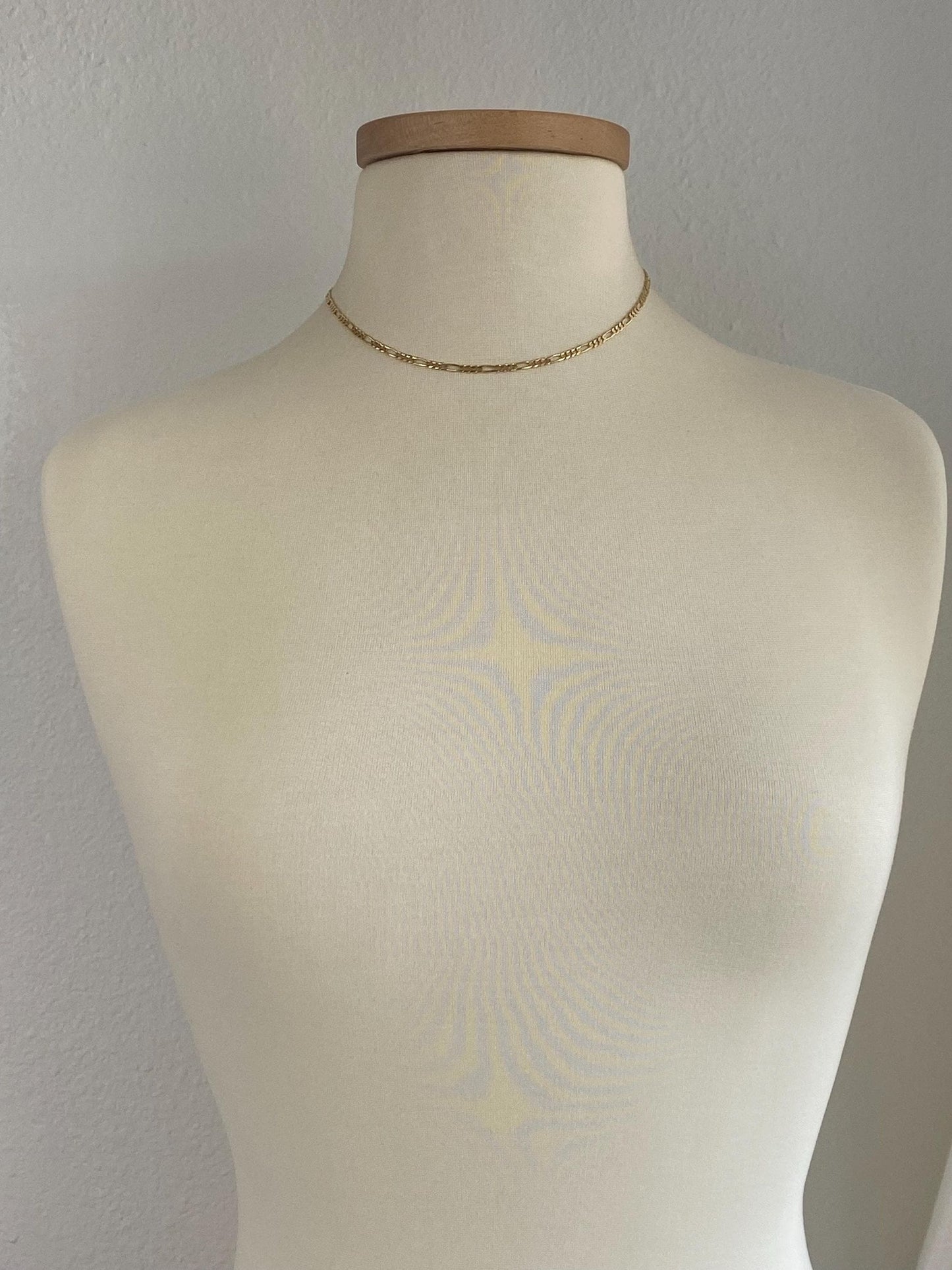 Vintage Solid 14k Yellow Gold Figaro Chain Necklace - 16.5 inches