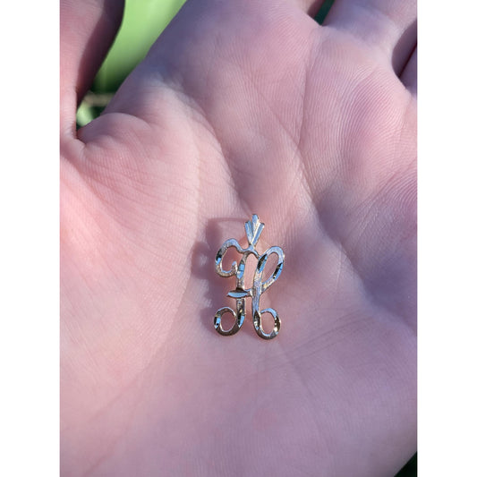 Solid 14k Yellow Gold Diamond Cut Initial 'H' Charm