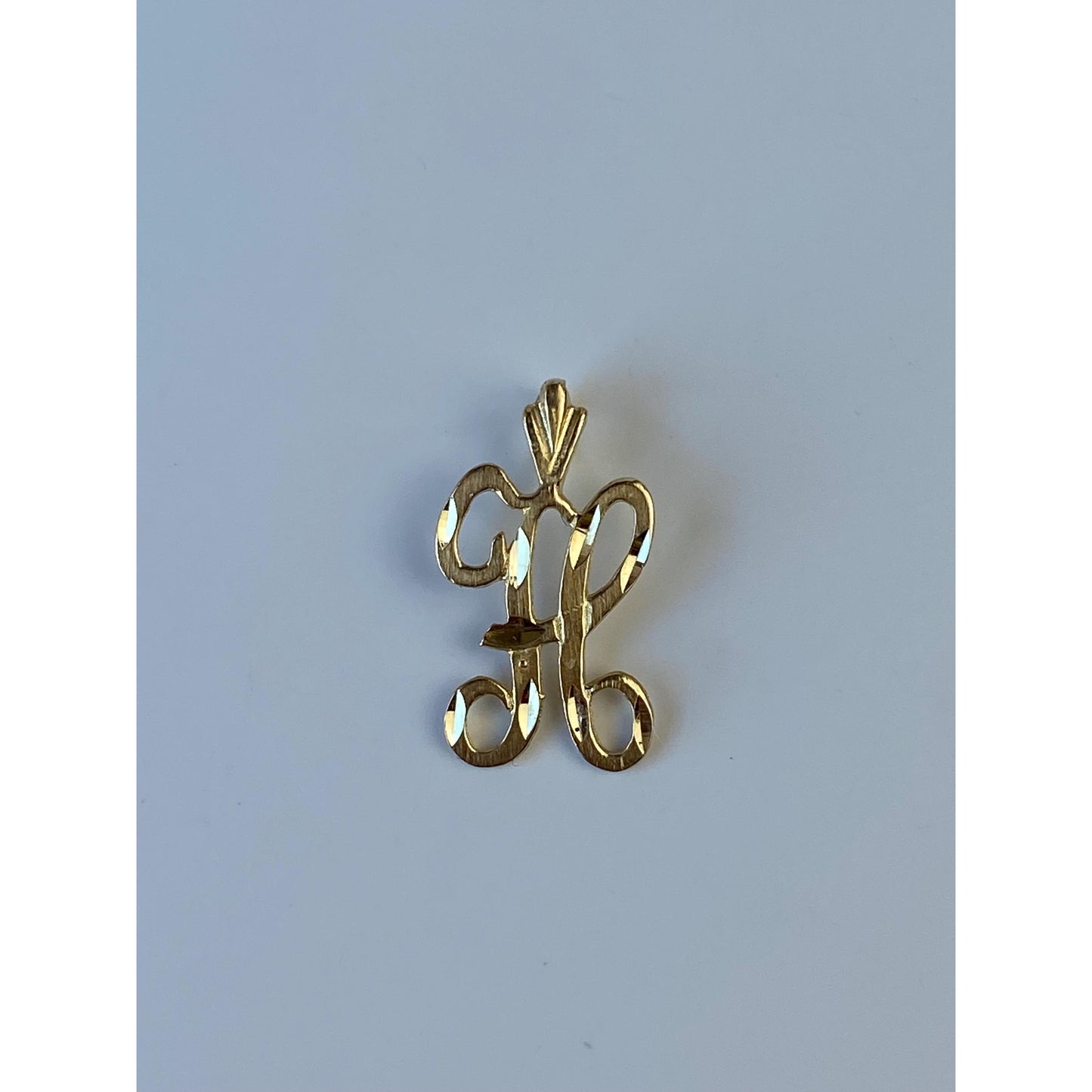 Solid 14k Yellow Gold Diamond Cut Initial 'H' Charm