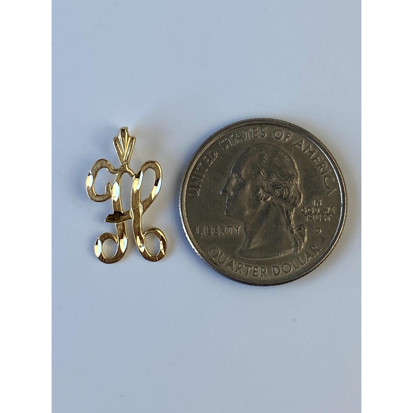 Solid 14k Yellow Gold Diamond Cut Initial 'H' Charm