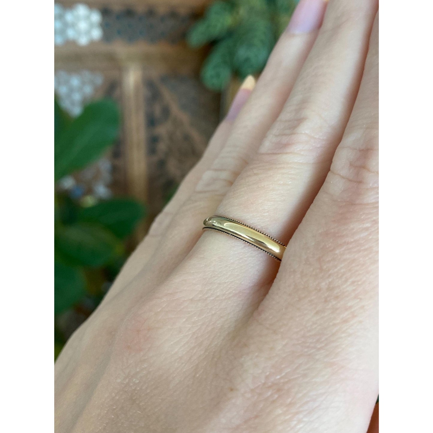 Vintage Solid 14k Yellow Gold Milgrain Ring Band - Size 9.75