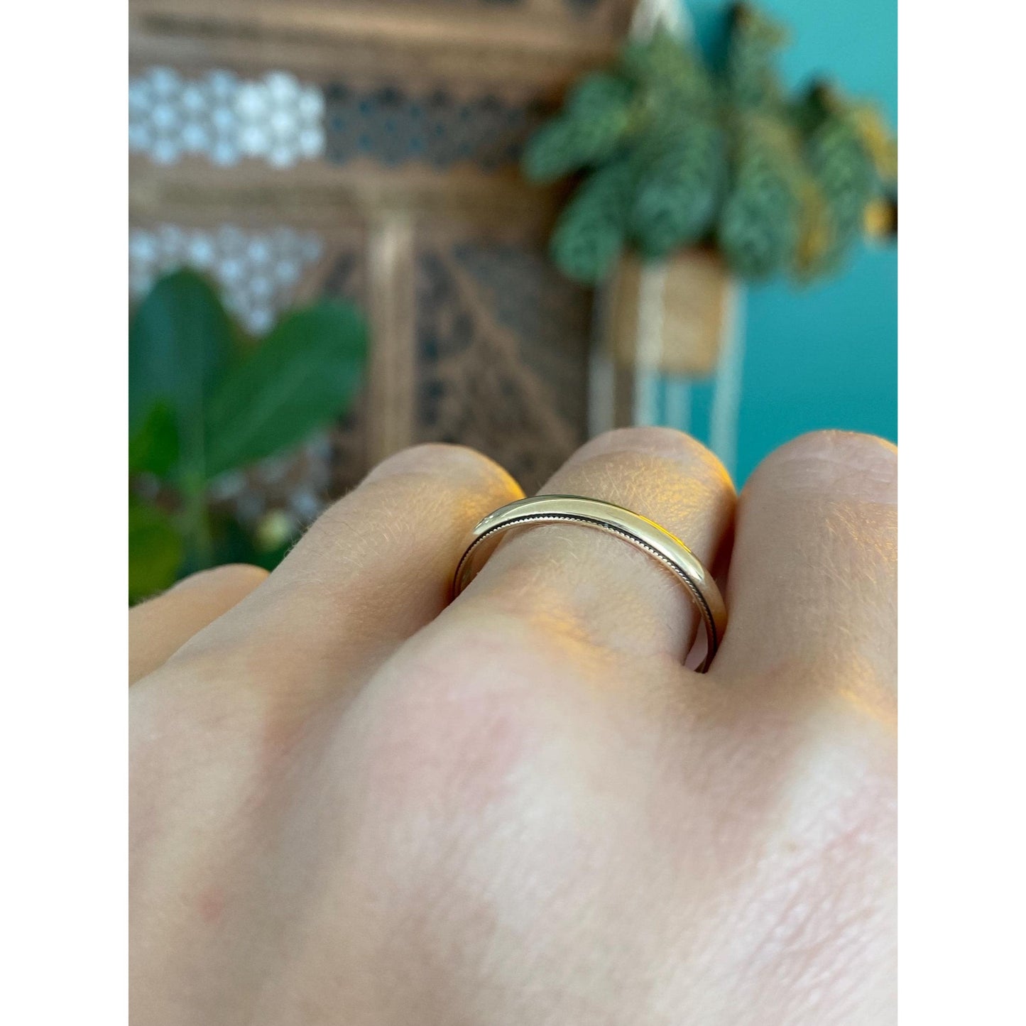 Vintage Solid 14k Yellow Gold Milgrain Ring Band - Size 9.75