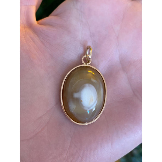 Vintage Solid 10k Rosey Gold Agate Charm