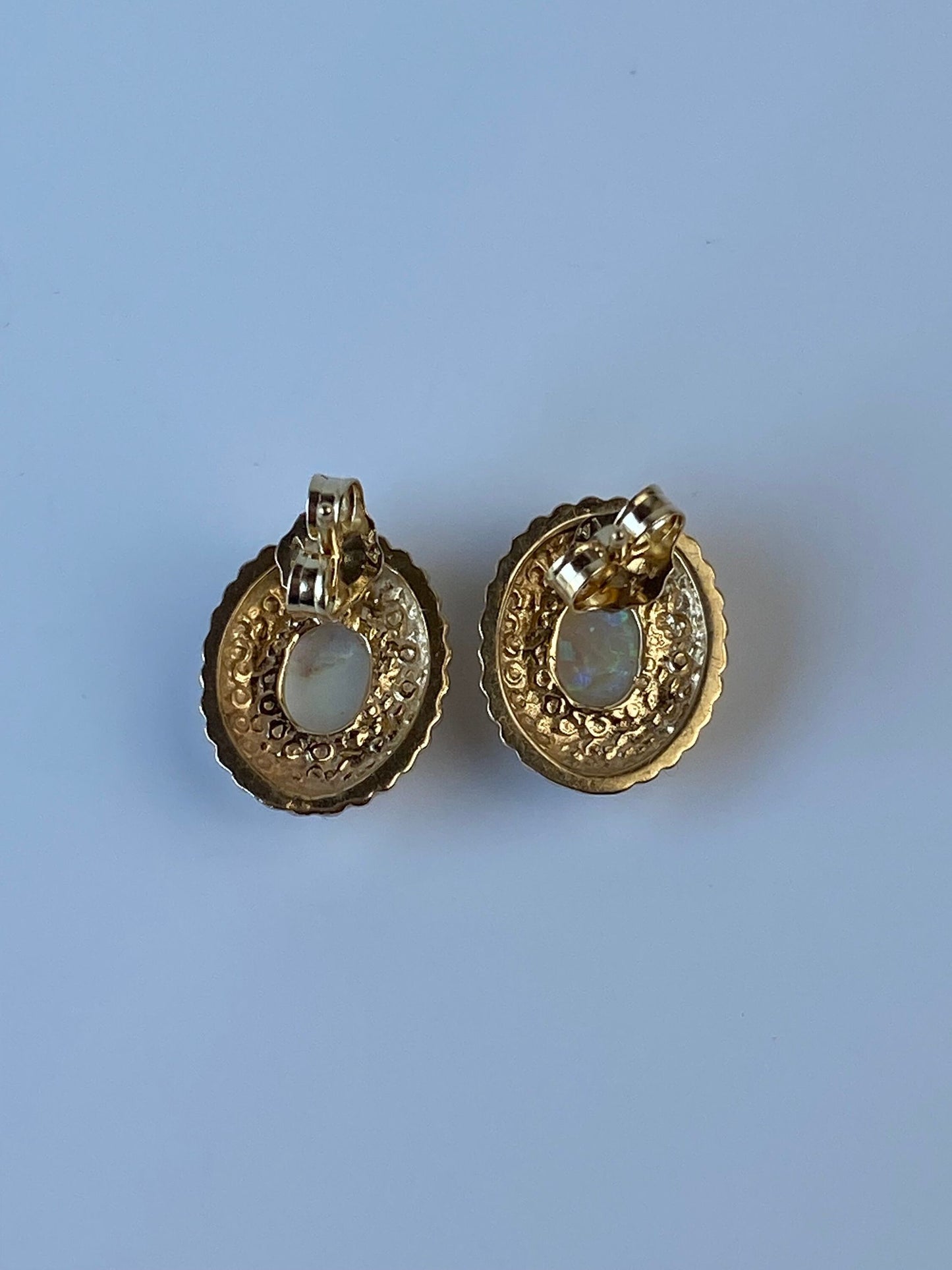 Vintage Solid 14k Yellow Gold Opal Stud Earrings