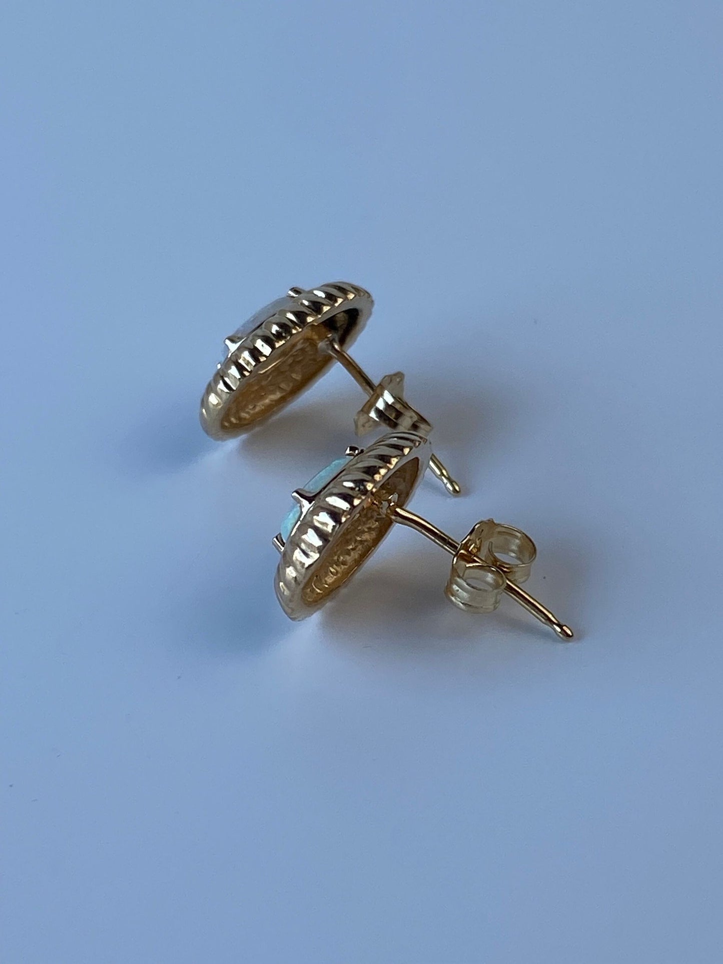 Vintage Solid 14k Yellow Gold Opal Stud Earrings
