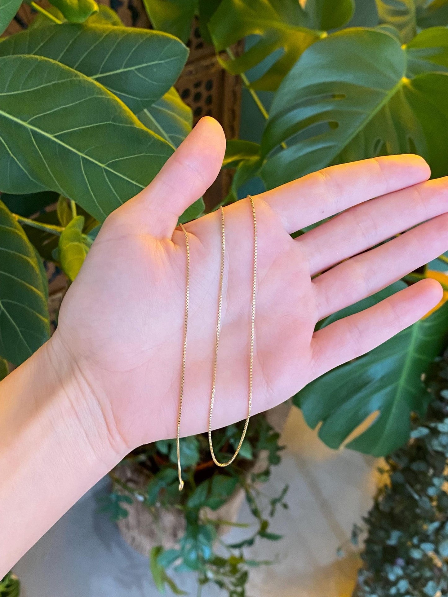 Vintage Solid 18k Yellow Gold Box Chain Necklace - 24 inches