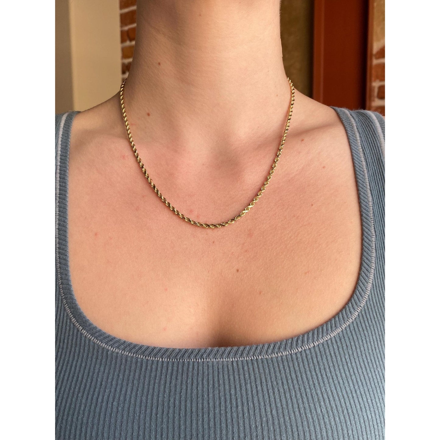 Vintage Solid 14k Yellow Gold Rope Chain Necklace - 18 inches