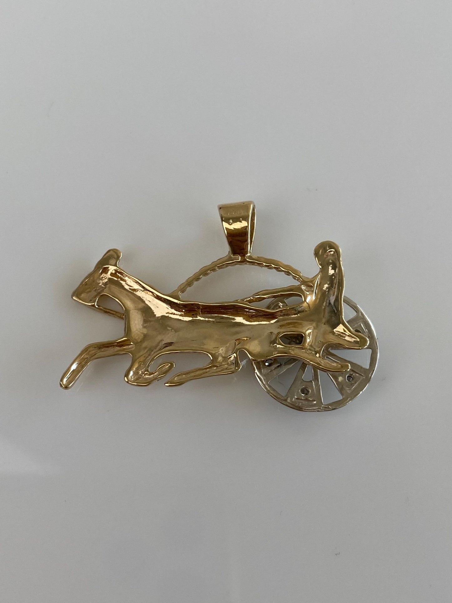 Vintage Solid 14k White & Yellow Gold Articulated Diamond Horse Carriage Charm