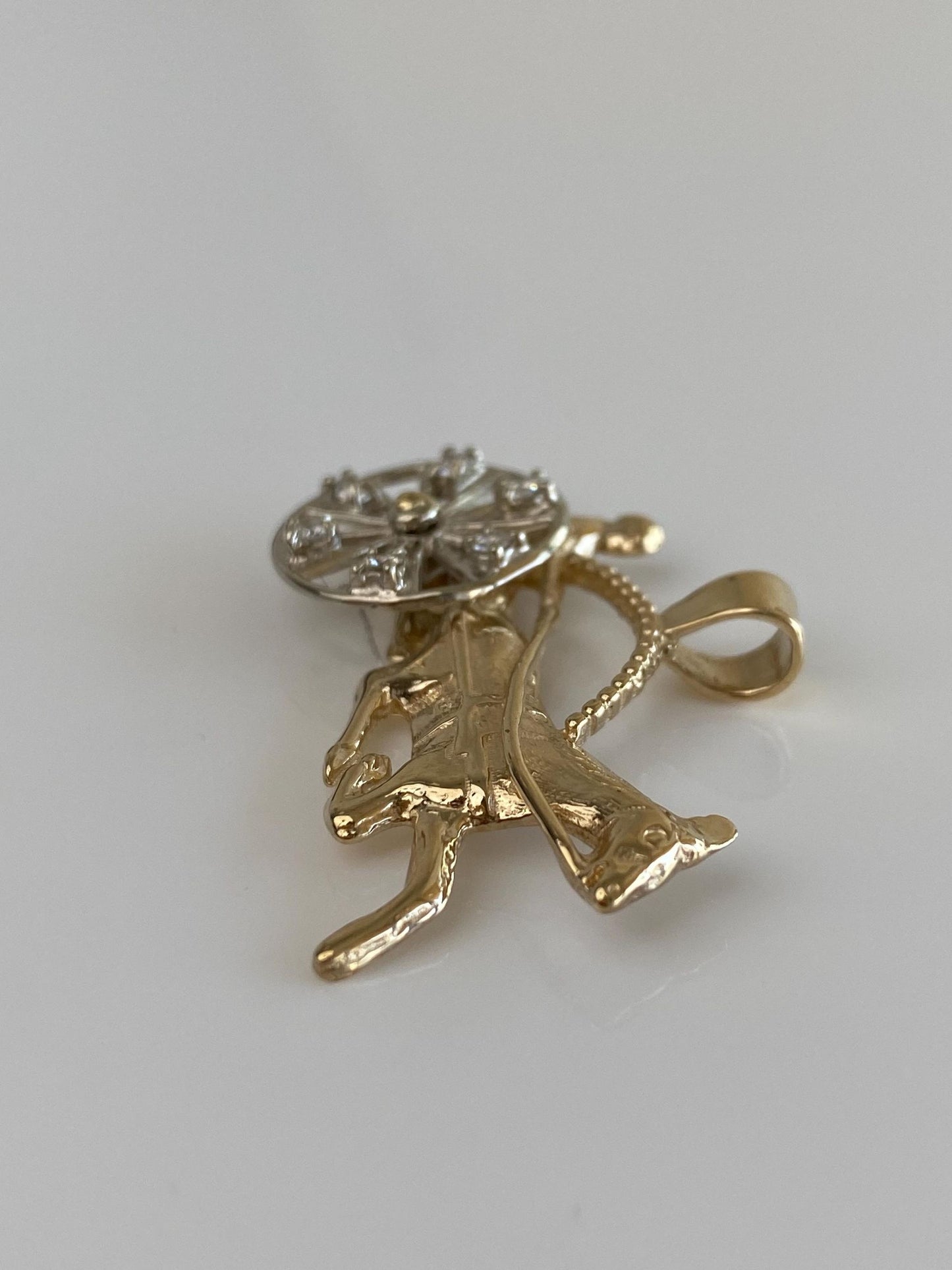 Vintage Solid 14k White & Yellow Gold Articulated Diamond Horse Carriage Charm