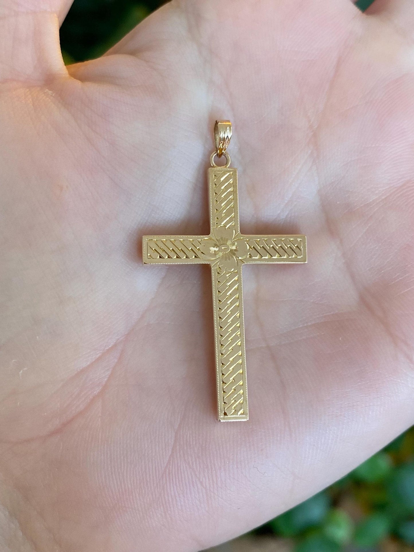 Vintage 9k Yellow Gold Engraved Cross Charm