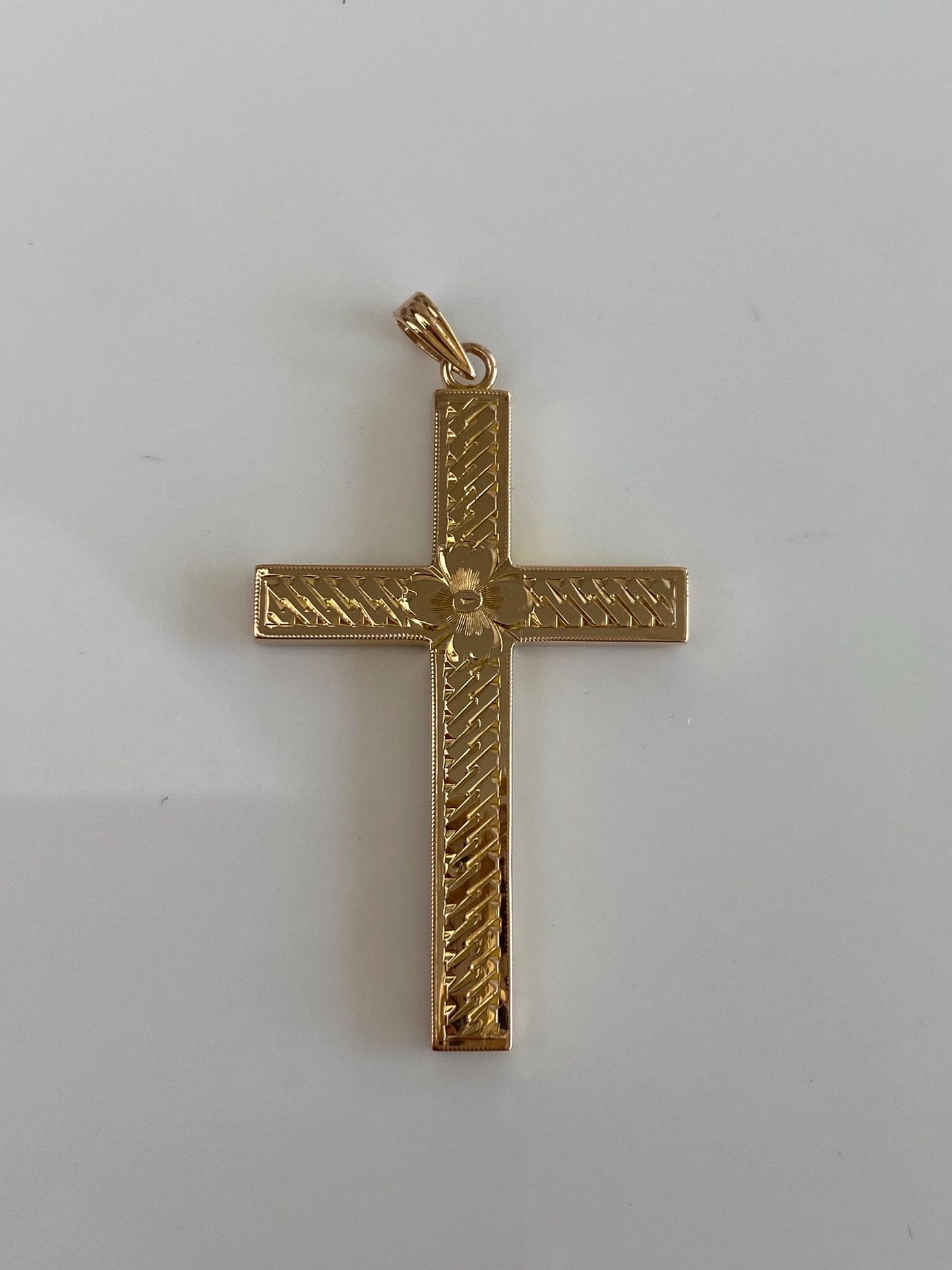 Vintage 9k Yellow Gold Engraved Cross Charm