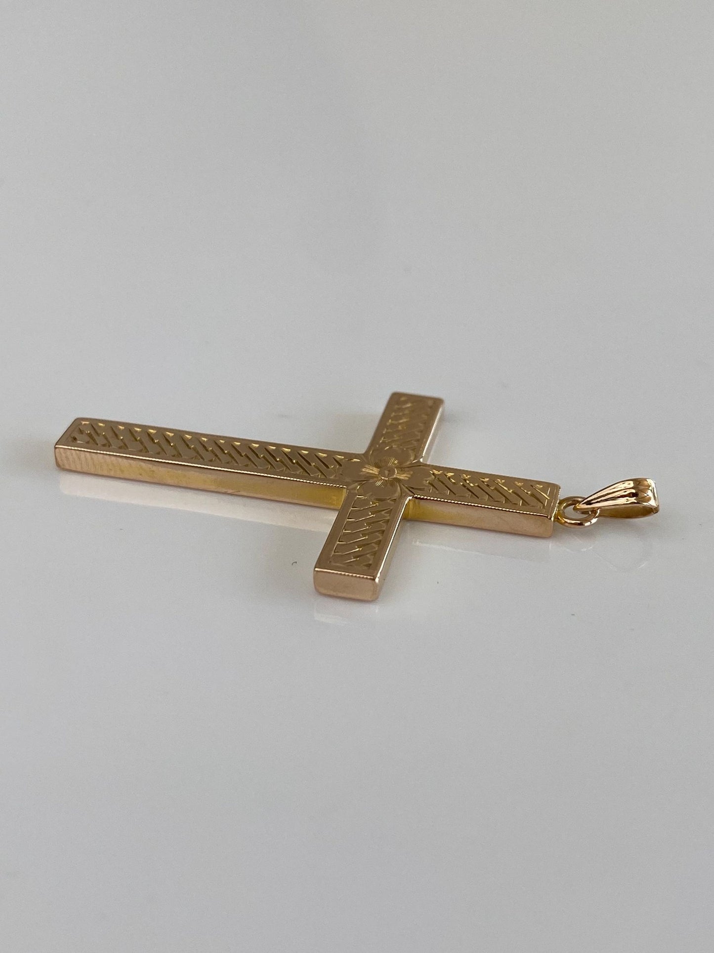 Vintage 9k Yellow Gold Engraved Cross Charm