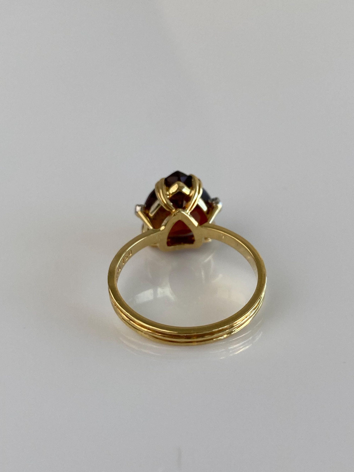 Vintage Solid 18k Yellow Gold Diamonds Dark Citrine Ring - Size 6.5