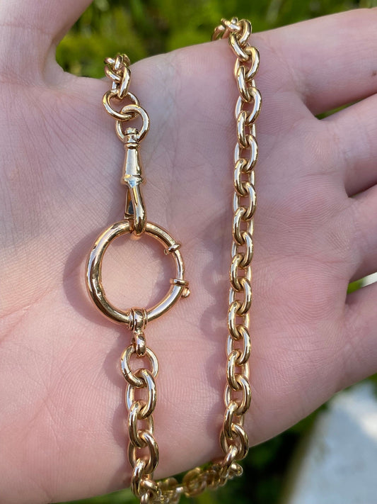 Vintage Solid 14k Rosey Gold Graduated Cable Pocket Watch Chain - 12 inches