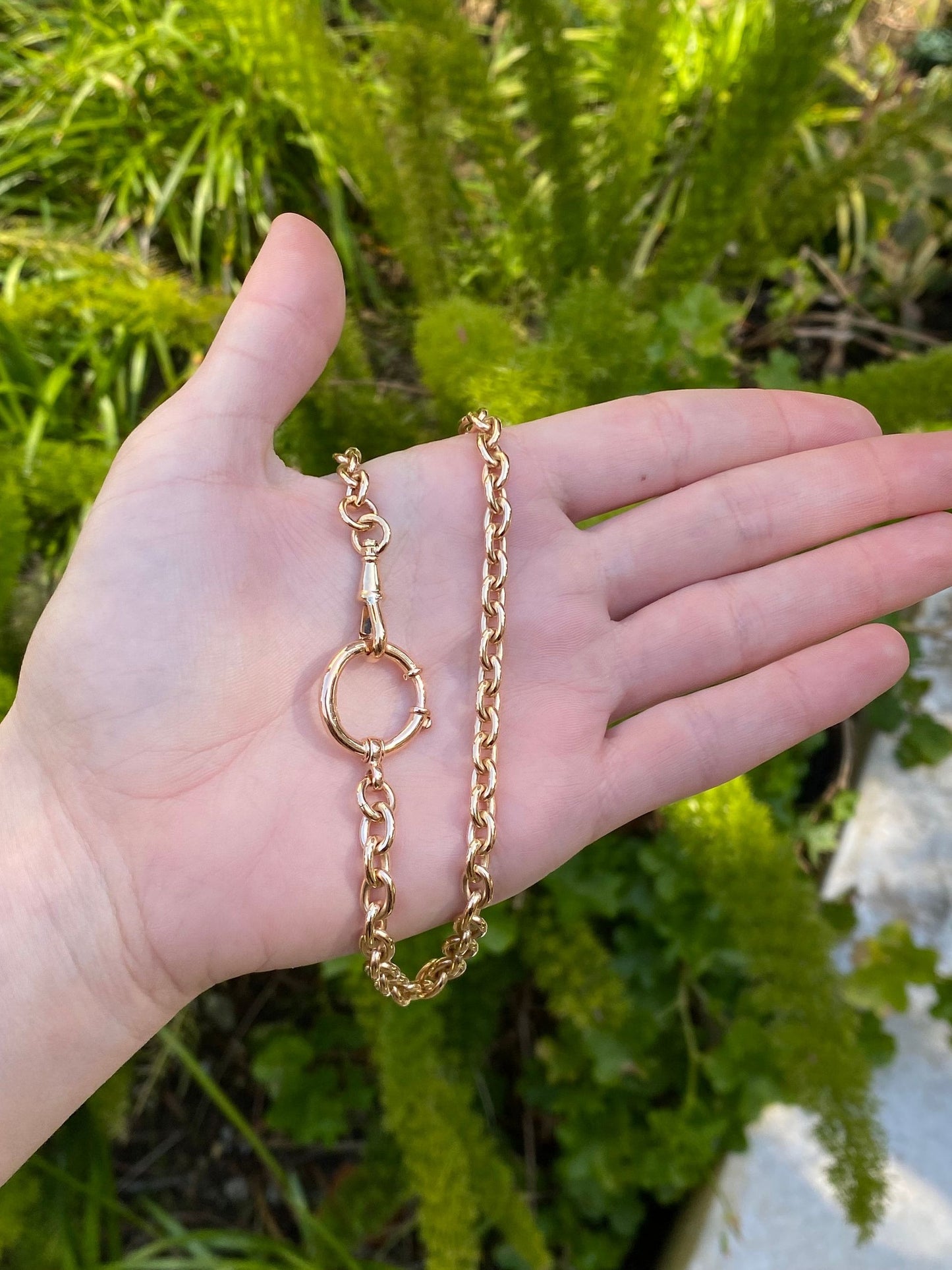 Vintage Solid 14k Rosey Gold Graduated Cable Pocket Watch Chain - 12 inches