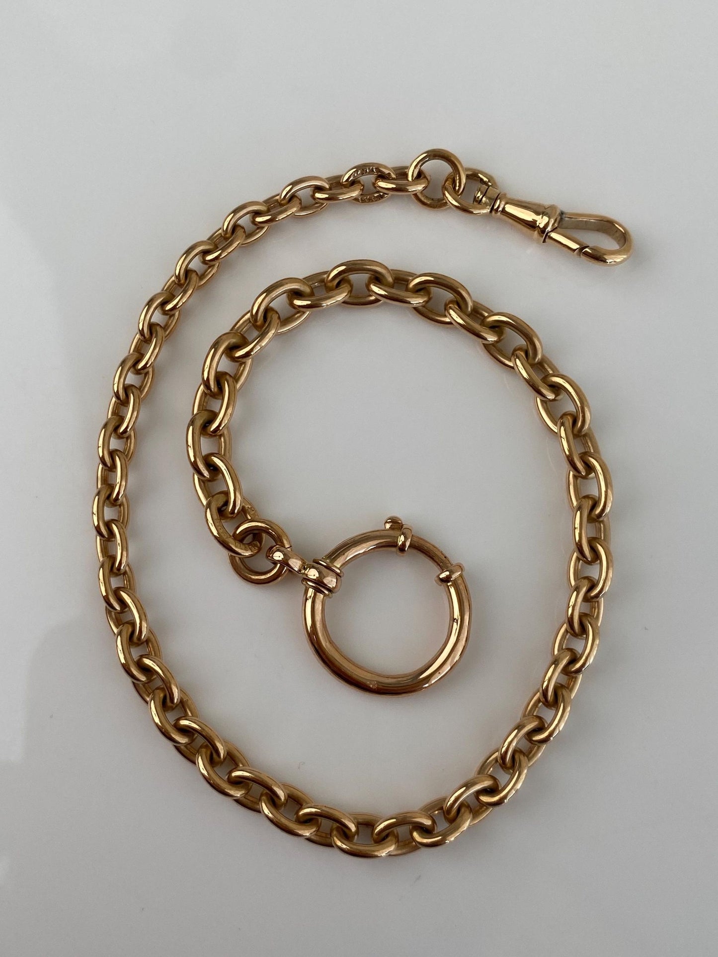 Vintage Solid 14k Rosey Gold Graduated Cable Pocket Watch Chain - 12 inches