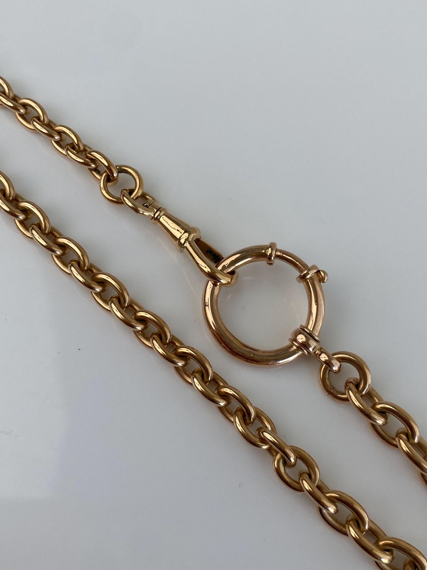 Vintage Solid 14k Rosey Gold Graduated Cable Pocket Watch Chain - 12 inches