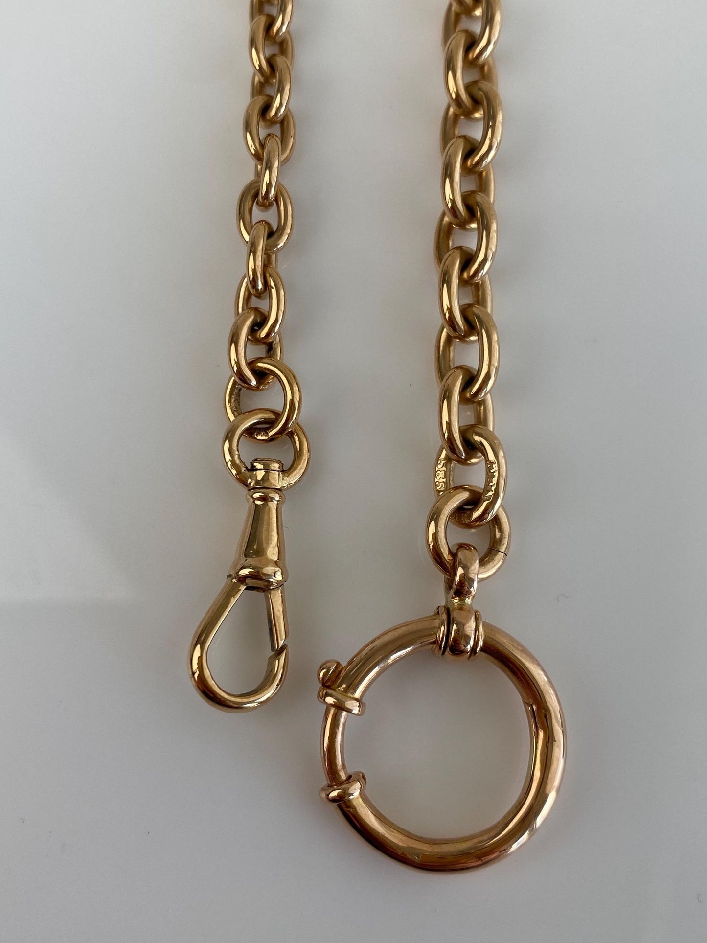 Vintage Solid 14k Rosey Gold Graduated Cable Pocket Watch Chain - 12 inches