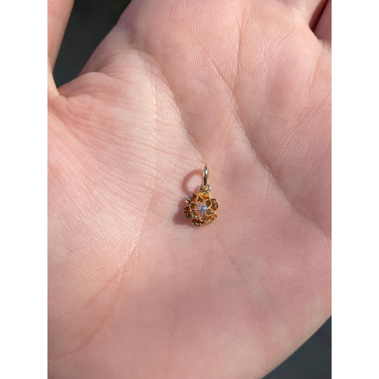 Vintage Solid 14k Yellow Gold Tiny Diamond Flower Stick Pin Conversion Charm