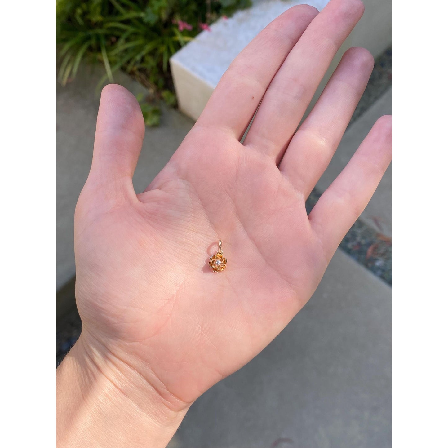 Vintage Solid 14k Yellow Gold Tiny Diamond Flower Stick Pin Conversion Charm