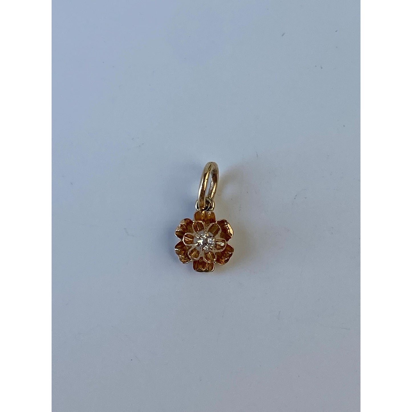 Vintage Solid 14k Yellow Gold Tiny Diamond Flower Stick Pin Conversion Charm
