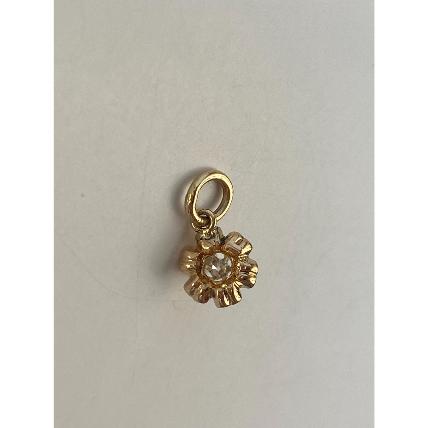 Vintage Solid 14k Yellow Gold Tiny Diamond Flower Stick Pin Conversion Charm