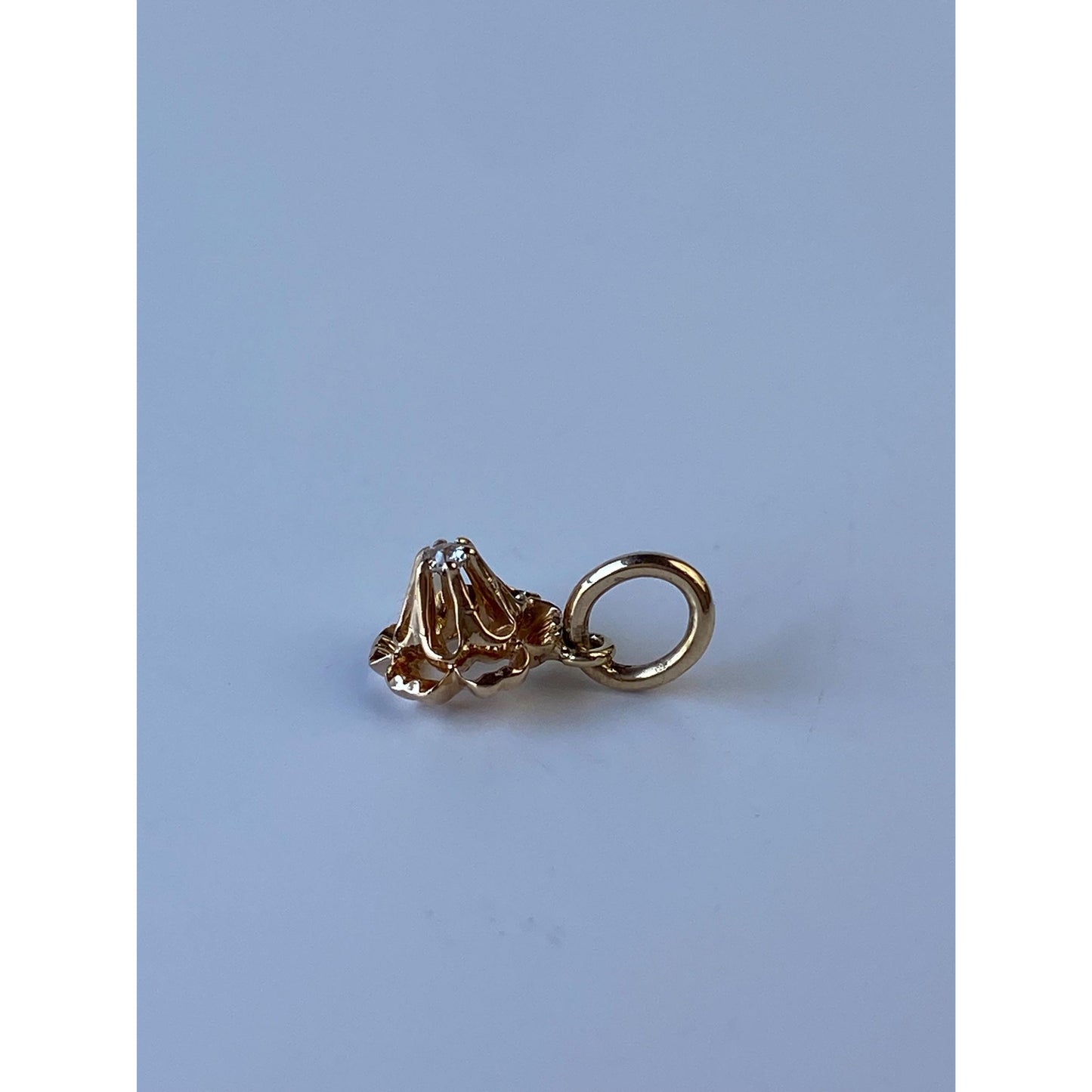 Vintage Solid 14k Yellow Gold Tiny Diamond Flower Stick Pin Conversion Charm