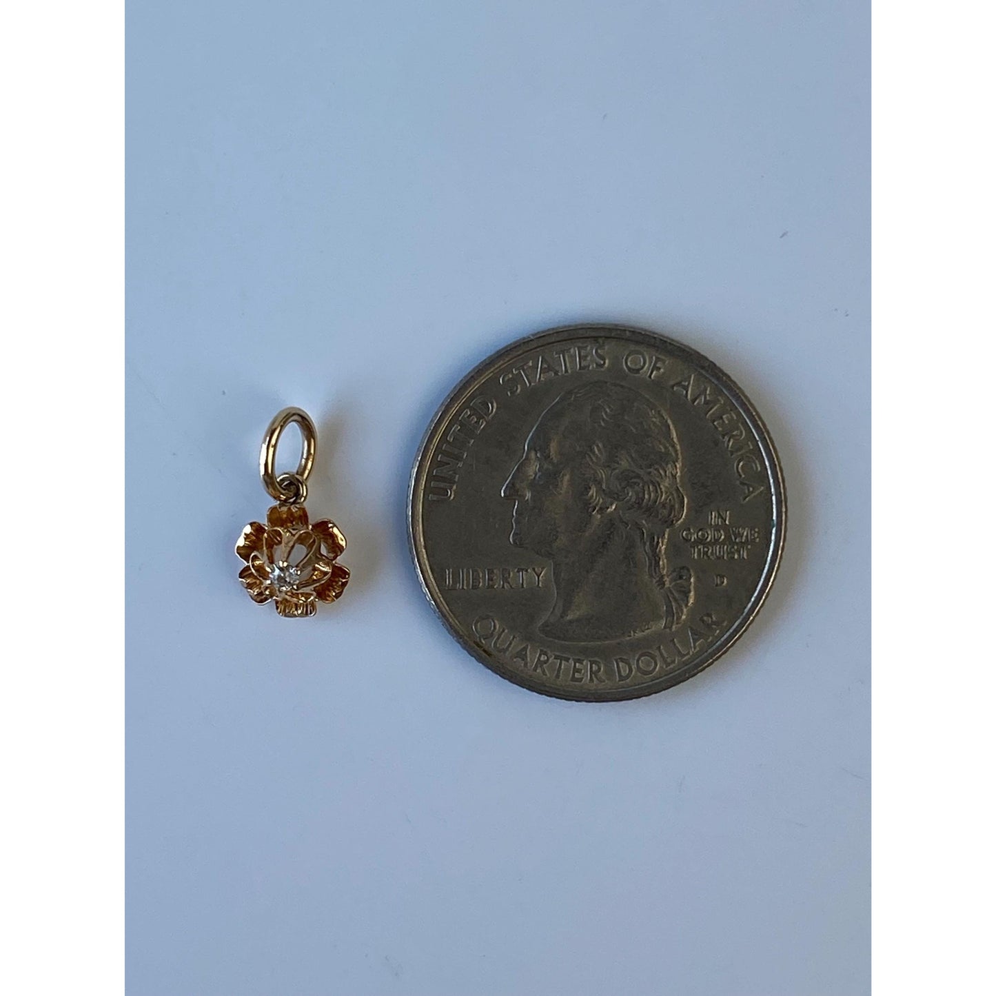 Vintage Solid 14k Yellow Gold Tiny Diamond Flower Stick Pin Conversion Charm