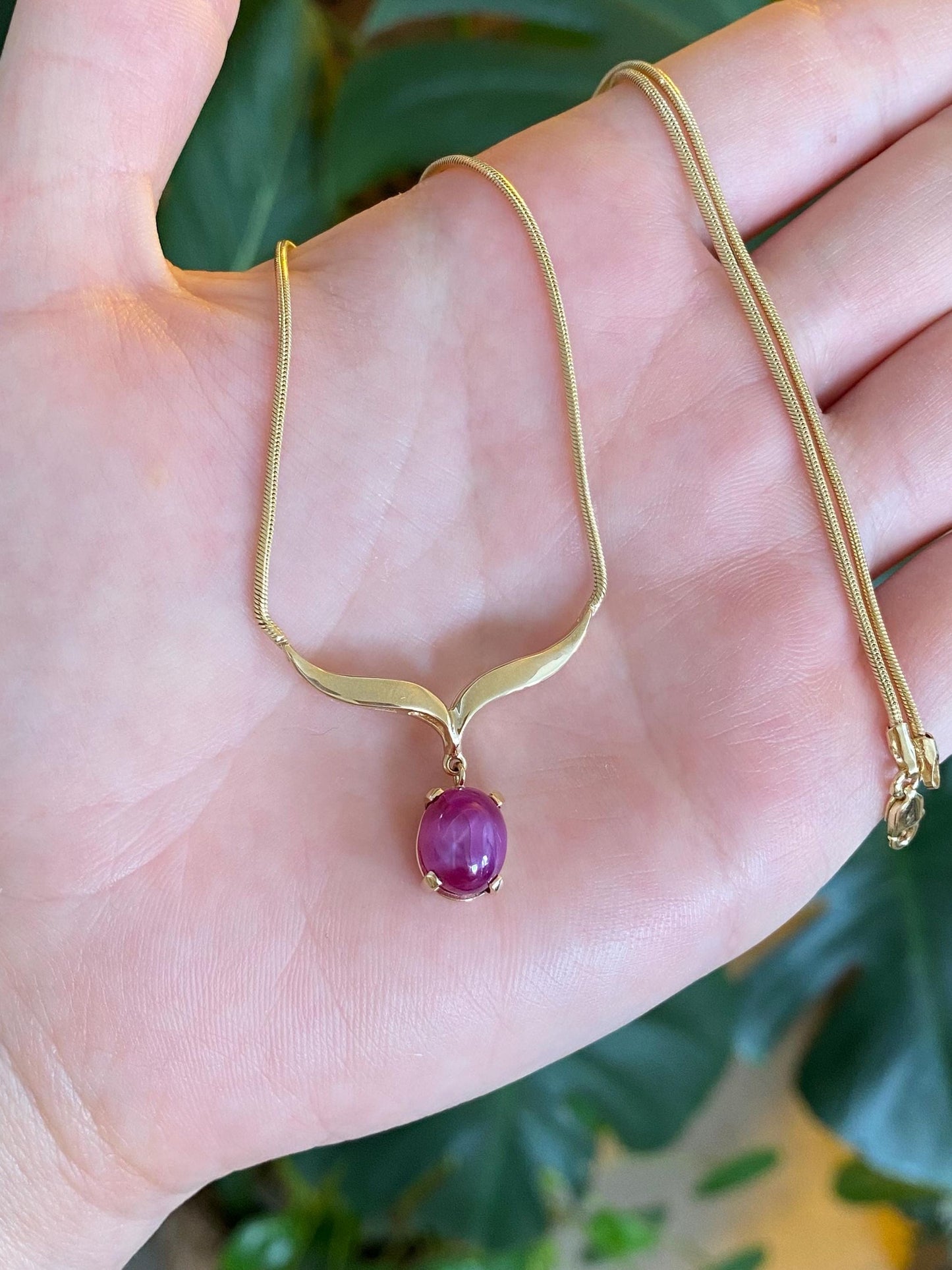 Vintage Solid 14k Yellow Gold Pink Sapphire Snake Chain Necklace - 16.75 inches