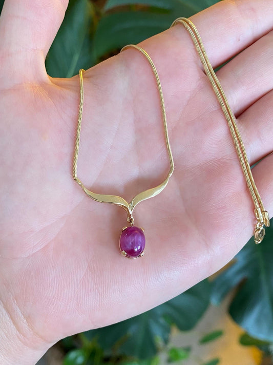 Vintage Solid 14k Yellow Gold Pink Sapphire Snake Chain Necklace - 16.75 inches