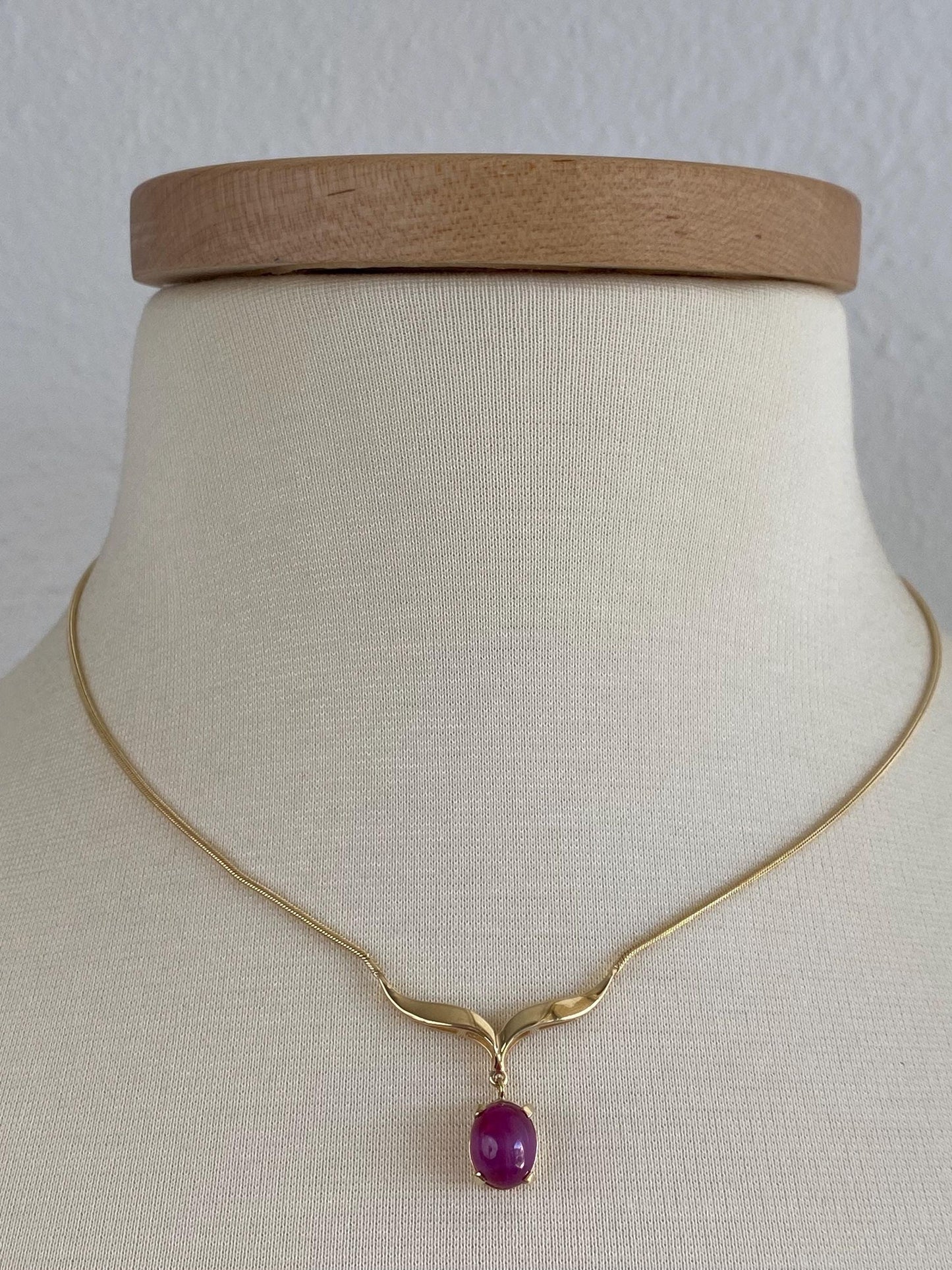 Vintage Solid 14k Yellow Gold Pink Sapphire Snake Chain Necklace - 16.75 inches