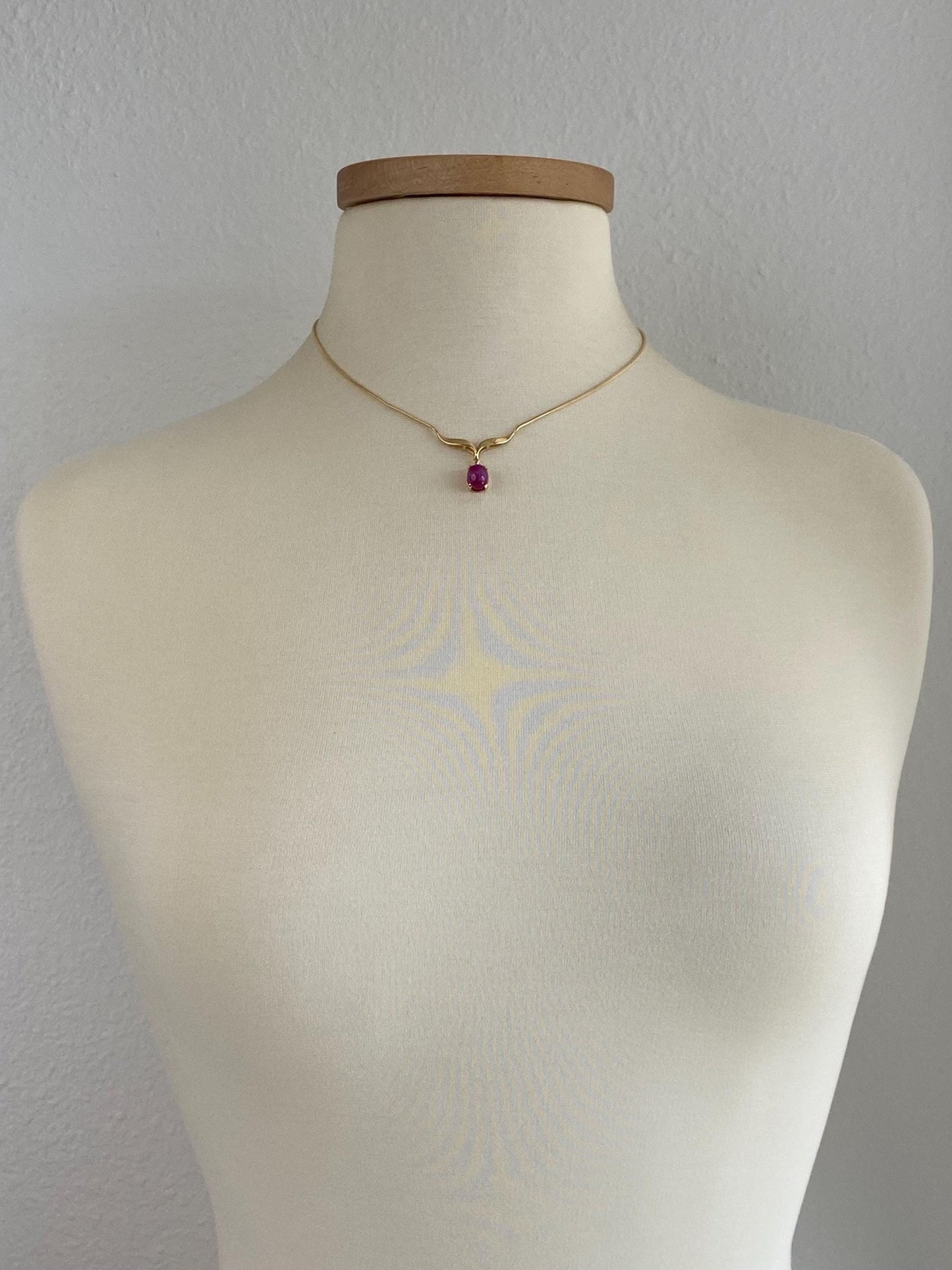 Vintage Solid 14k Yellow Gold Pink Sapphire Snake Chain Necklace - 16.75 inches