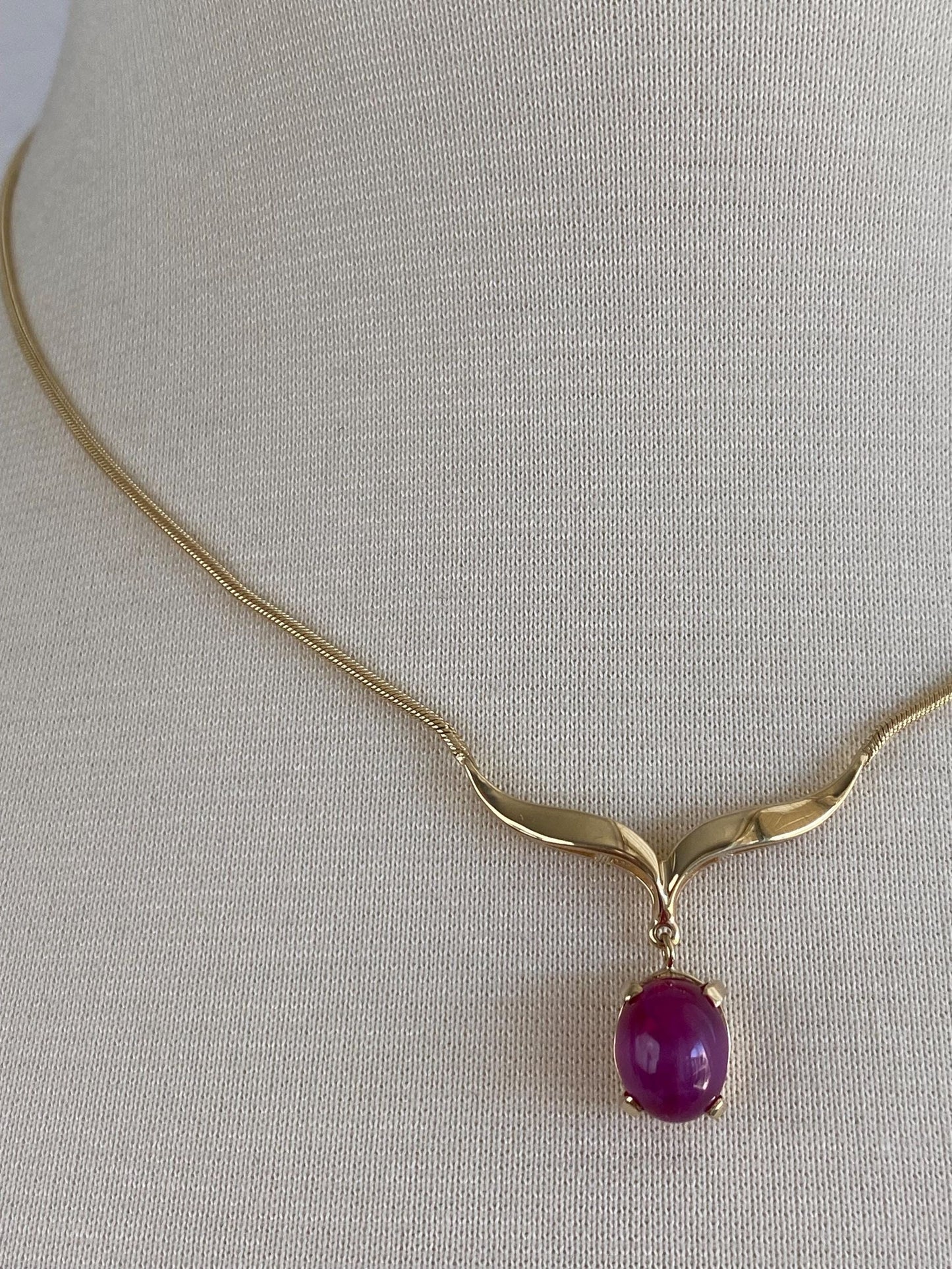 Vintage Solid 14k Yellow Gold Pink Sapphire Snake Chain Necklace - 16.75 inches