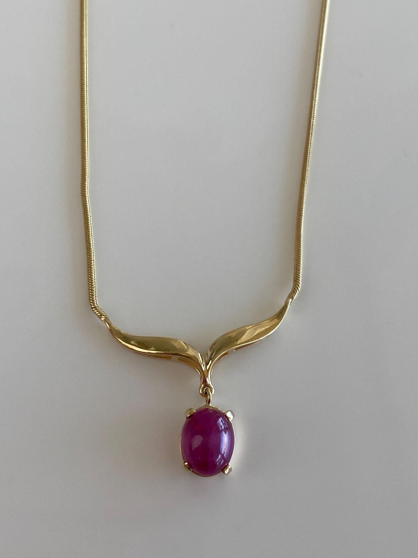 Vintage Solid 14k Yellow Gold Pink Sapphire Snake Chain Necklace - 16.75 inches