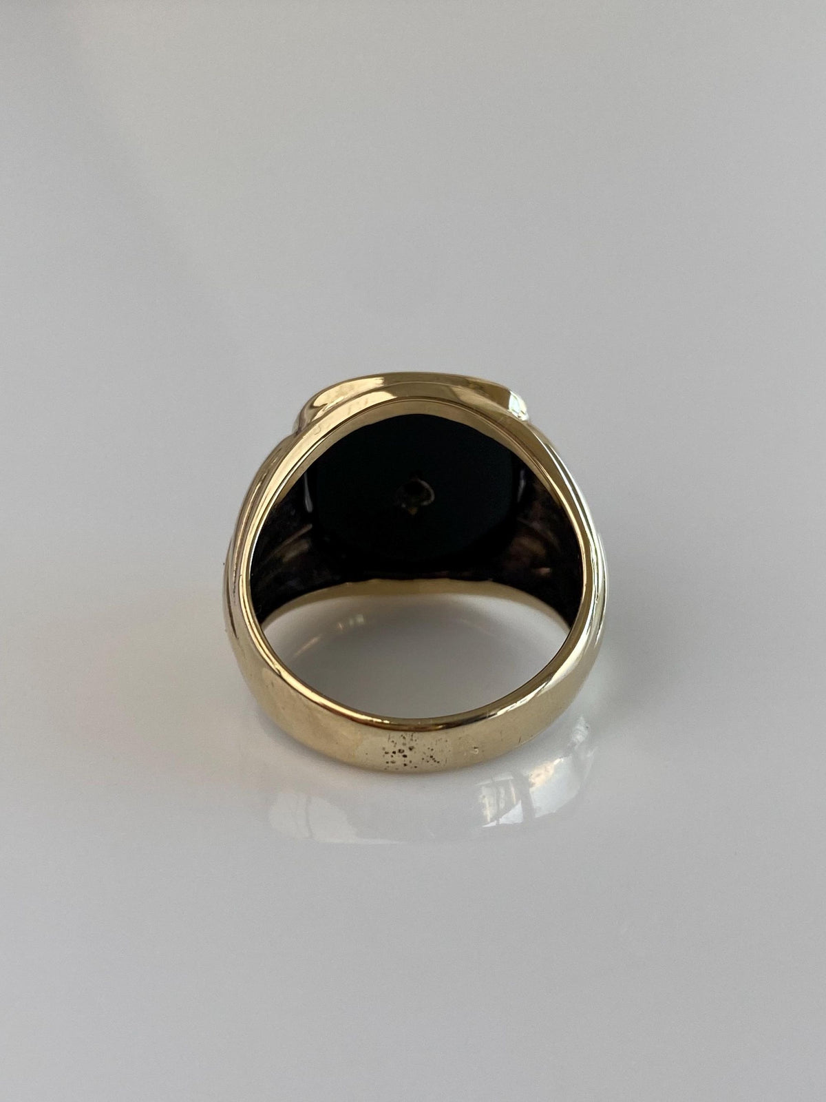 Vintage Solid 9k White & Yellow Gold Onyx Diamond Signet Ring - Size 8.25
