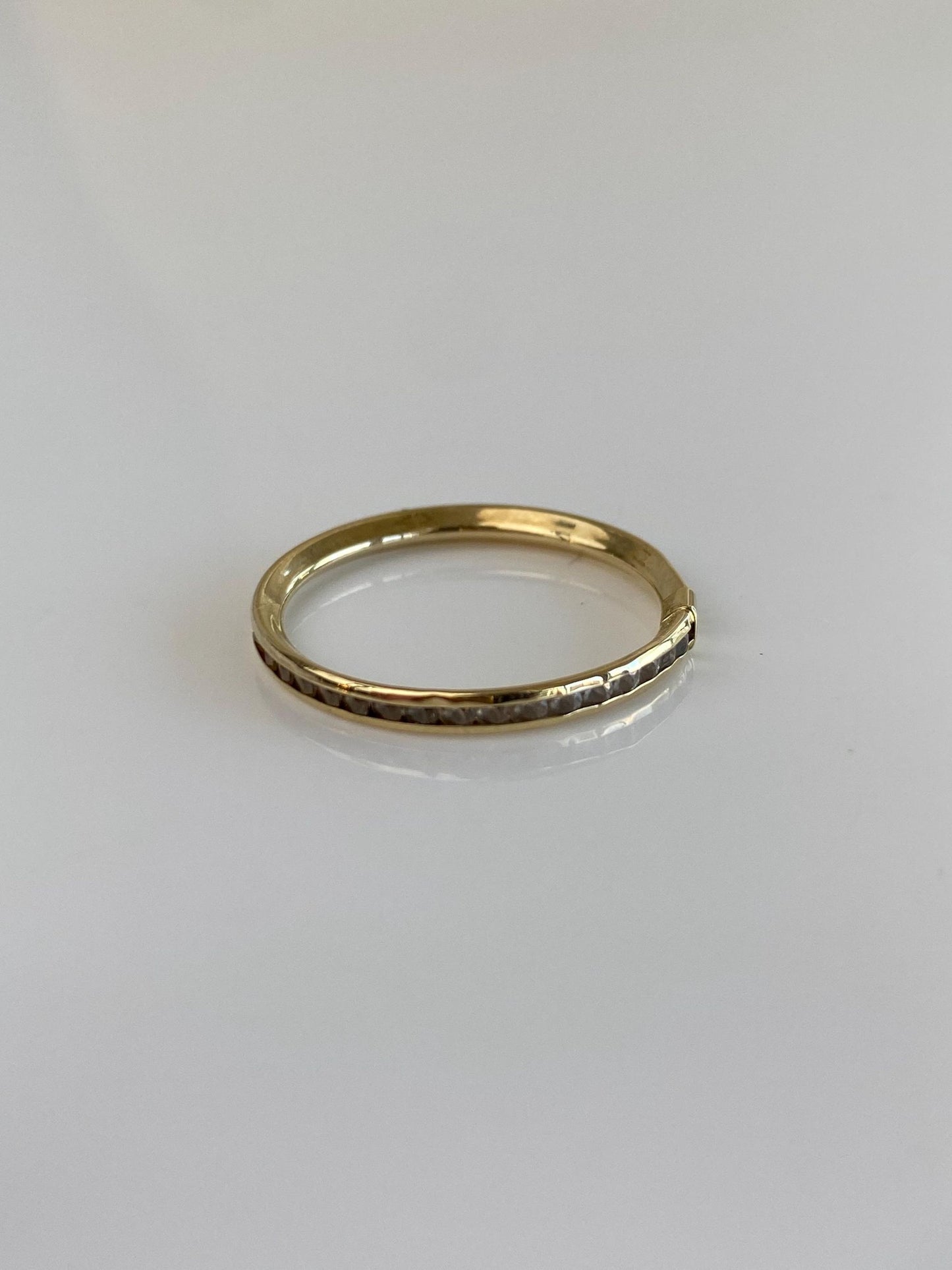 Vintage Solid 14k Yellow Gold Clear Cubic Zirconia Slim Ring Band - Size 9