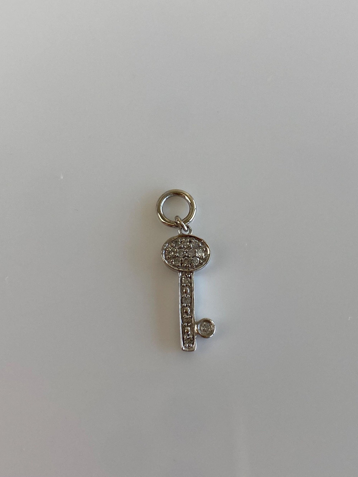 Vintage Solid 10k White Gold Diamond Key Charm