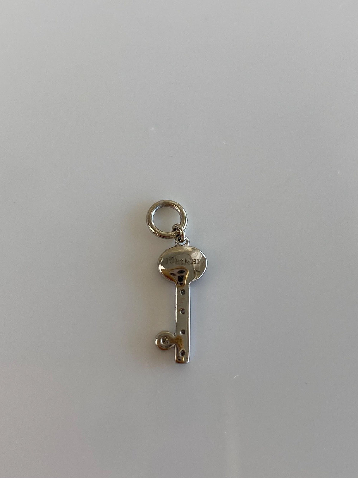 Vintage Solid 10k White Gold Diamond Key Charm