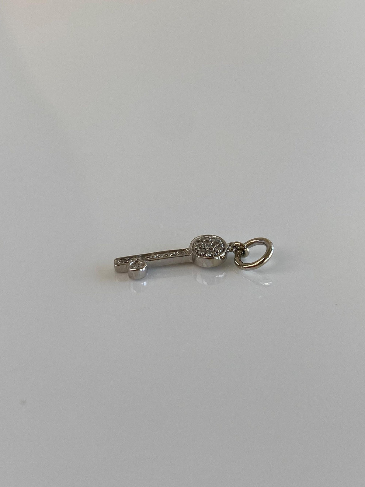 Vintage Solid 10k White Gold Diamond Key Charm