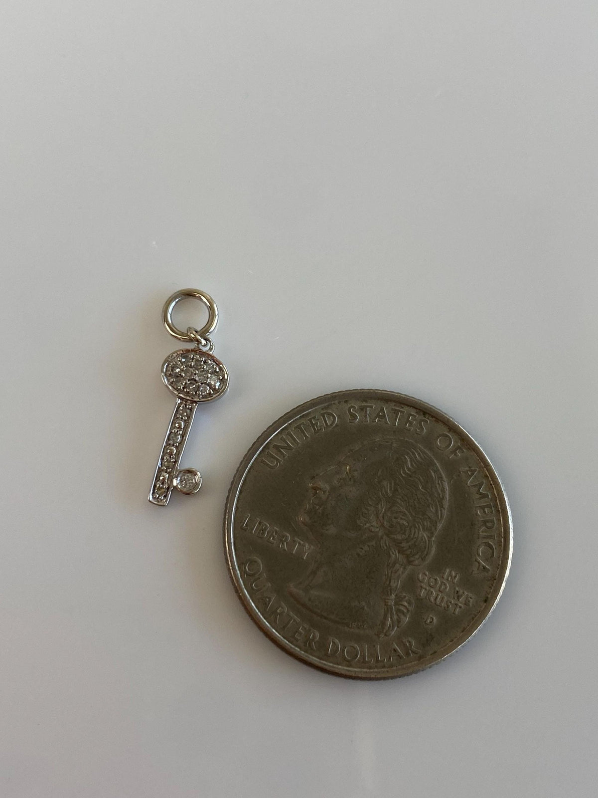 Vintage Solid 10k White Gold Diamond Key Charm