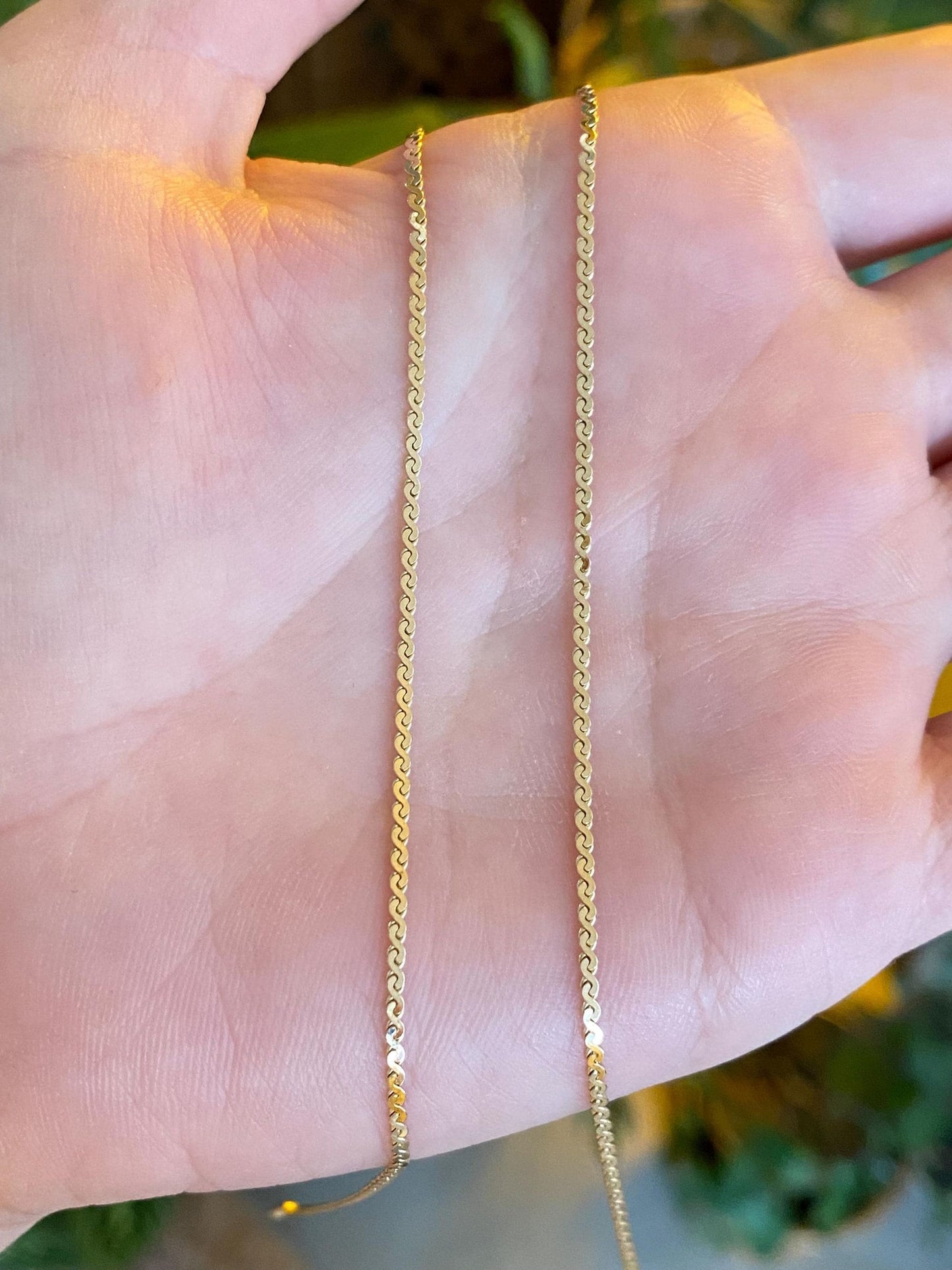 Vintage Solid 14k Yellow Gold Serpentine Chain Necklace - 15.25 inches