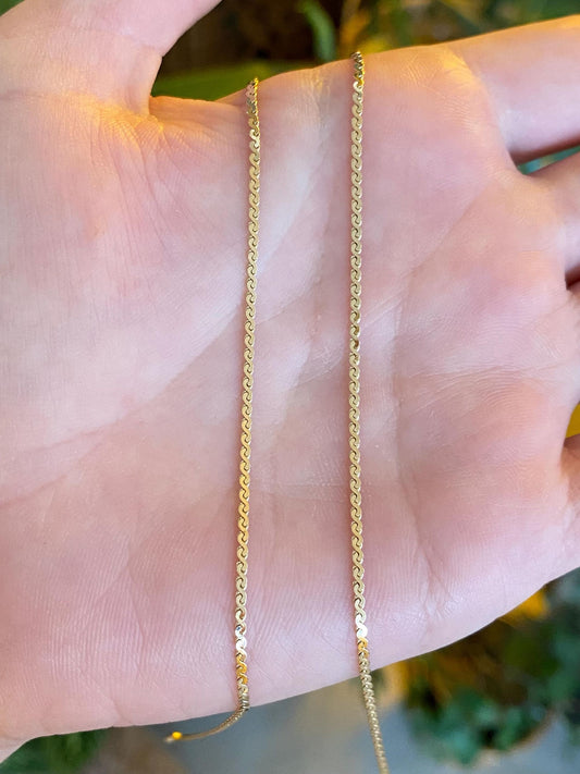 Vintage Solid 14k Yellow Gold Serpentine Chain Necklace - 15.25 inches