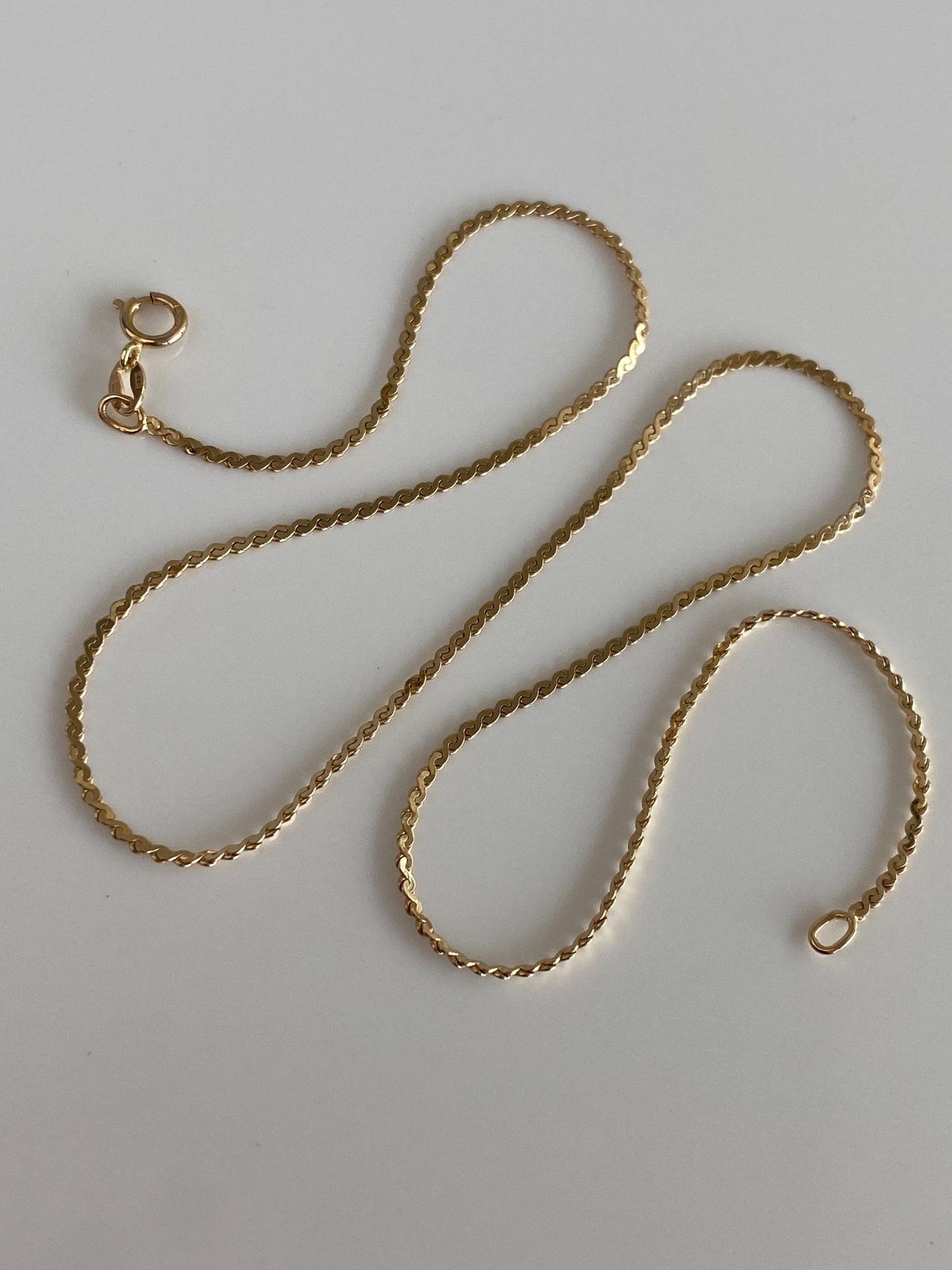 Vintage Solid 14k Yellow Gold Serpentine Chain Necklace - 15.25 inches