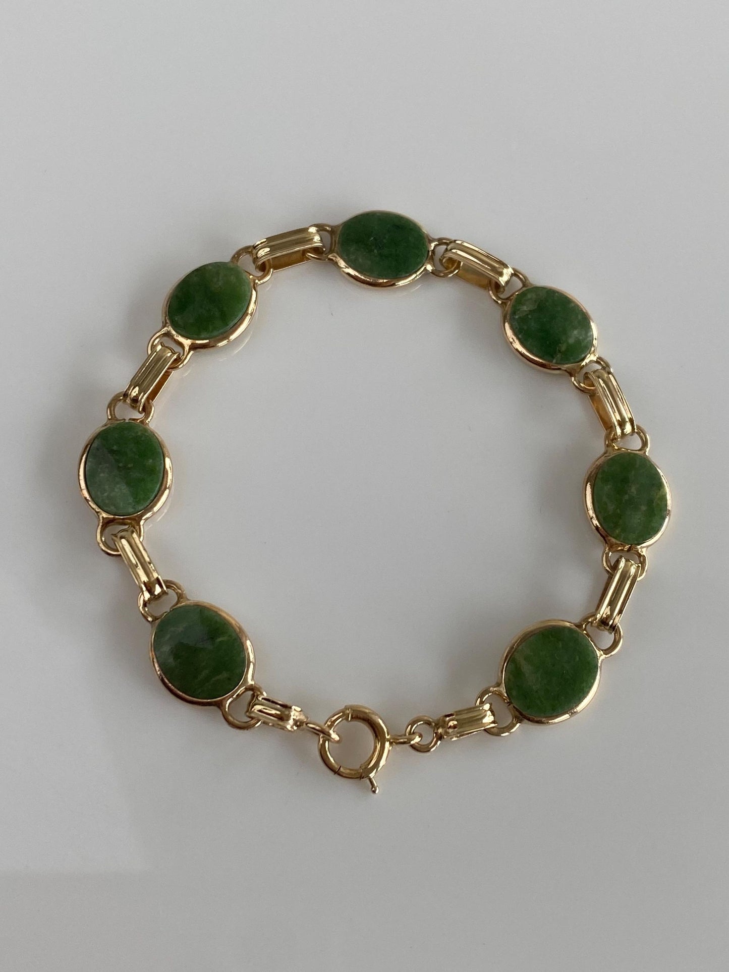 Vintage Solid 14k Yellow Gold Jade Link Bracelet - 6.5 Inches
